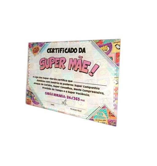 Certificado em Vidro Quadrinhos BD da Super Mãe