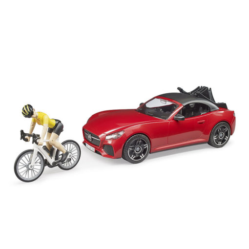 Carro Vermelho Roadster c Ciclista e Bicicleta - BRUDER