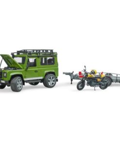 Land Rover Defender com Reboque, Mota Ducati Scrambler e Piloto - Bruder
