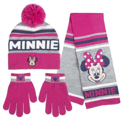 Conjunto Gorro c/ Luvas e Cachecol Rosa e Cinzento - Minnie