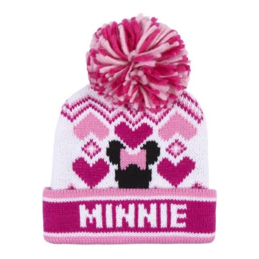 Gorro de Malha Rosa c/ Pompom Zigzag e Coração - Minnie