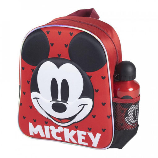 Mochila Infantil 3D Vermelha e Preta com Oferta de Garrafa - Mickey
