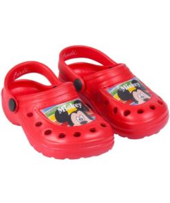 Chinelos Croc's Mickey Vermelhas com Riscas Coloridas