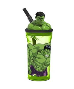 Copo com Tampa e Palhinha e Figura 3D Hulk - Avengers
