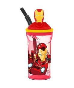 Copo com Tampa e Palhinha e Figura 3D Iron Man - Avengers