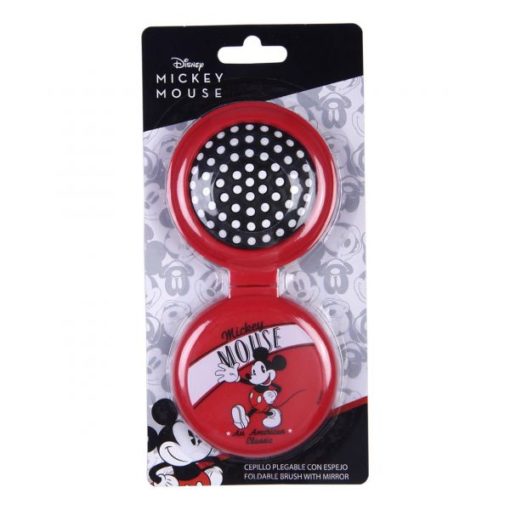 Escova de Cabelo com Espelho Dobrável Vermelha e Preta - Mickey