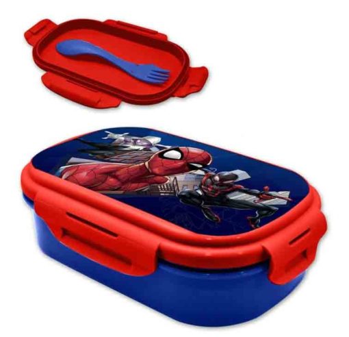 Sandwicheira Retangular com Garfo Vermelha com 3 Personagens - Spiderman