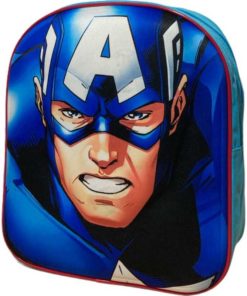 Mochila Infantil Cor Azul c/ Cara Capitão América em 3D - Avengers
