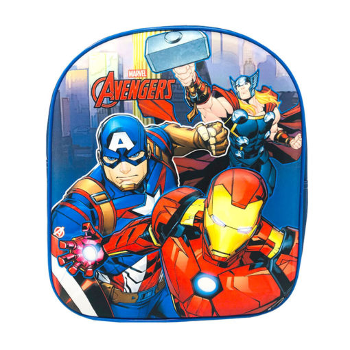 Mochila Infantil Cor Azul c/ Homem de Ferro e Capitão América em 3D - Avengers