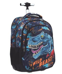 Trolley Escolar Azul e Laranja Wild Beast - Dinossauros