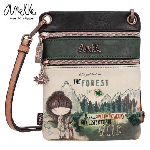 Bolsa Tiracolo Plana com 3 Fechos Floresta "Canada" - Anekke