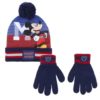 Conjunto de Gorro com Pompom e Luvas Azul com Riscas e Vermelho - Mickey
