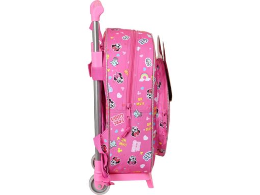 Mochila Infantil c/Trolley Rosa 34cm com Cara "Lucky" - Minnie