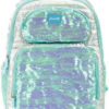 Mochila Escolar Puffer c/ Lantejoulas Verde Água "Girabrilla" - Nice