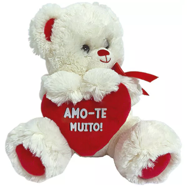 Urso C/ Laço Coração "Amo-Te Muito!" 20cm