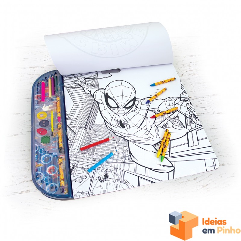 Bloco Gigante Para Colorir com Autocolantes. Lápis e Tintas - Spiderman