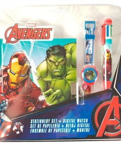 Conjunto Diário com Relógio Digital e Caneta Multicolor - Avengers
