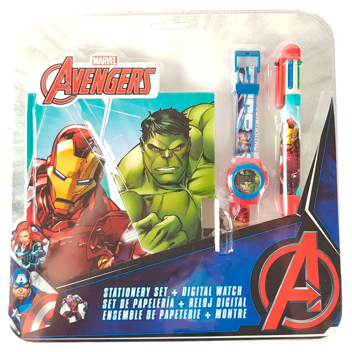 Conjunto Diário com Relógio Digital e Caneta Multicolor - Avengers