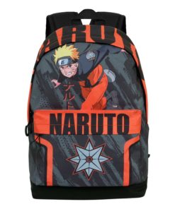 Mochila Escolar Preta e Laranja c/ Bolso Frontal "Shuriken" - Naruto