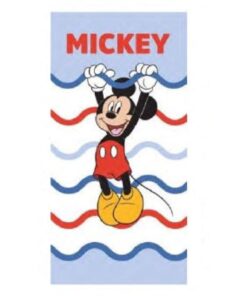 Toalha de Praia Branca com Ondas Mickey em Algodão 70x140cm - Mickey