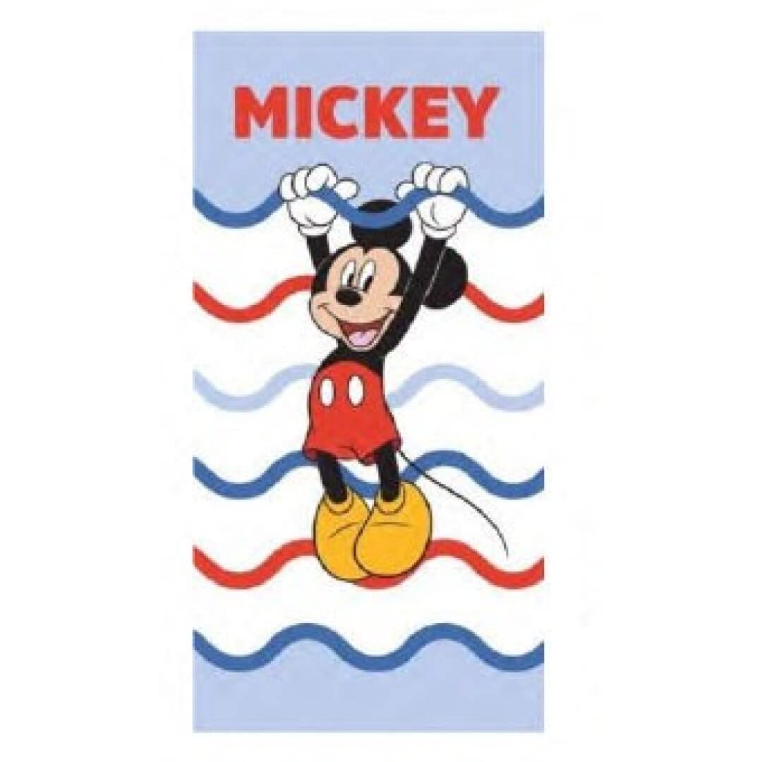 Toalha de Praia Branca com Ondas Mickey em Algodão 70x140cm - Mickey
