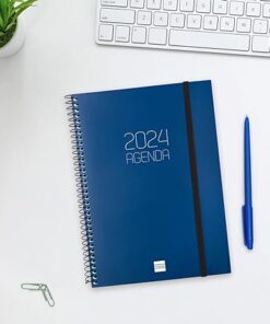 Agenda c/ Argolas Azul Escura Vista Semanal 2024