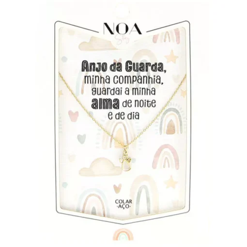 Colar Anjo Aço Dourado "Anjo da Guarda, Minha Companhia" - Lovely Story