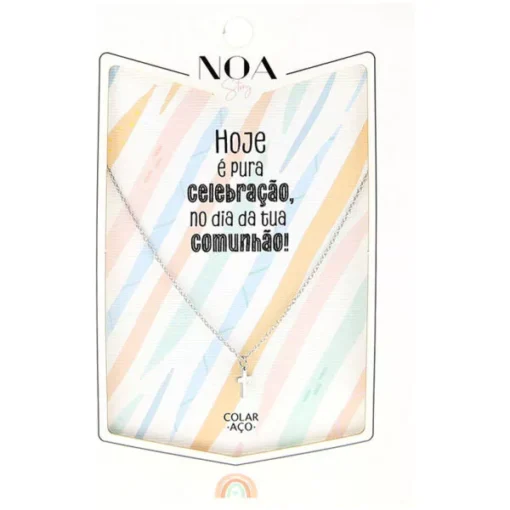 Colar Cruz Aço Prateado "Hoje É Pura Celebração, No Dia Da Tua Comunhão" - Lovely Story