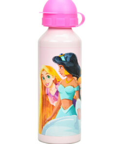 Cantil de Alumínio Rosa C/ Tampa Roxa 520ml 3 Personagens - Princesas