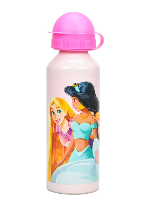 Cantil de Alumínio Rosa C/ Tampa Roxa 520ml 3 Personagens - Princesas