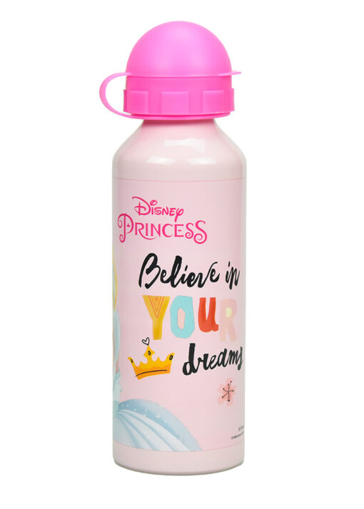 Cantil de Alumínio Rosa C/ Tampa Roxa 520ml 3 Personagens - Princesas