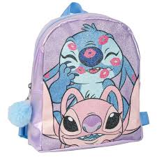 Mochila Pequena 23cm Brilhante Stitch e Angel - Lilo & Stitch