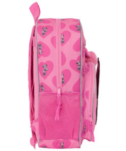 Mochila Escolar Rosa C/ Pom Pom e Corações 42cm 