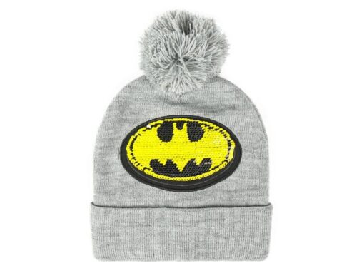 Gorro Cinzento c/ Símbolo em Lantejoulas e Pompom - Batman, 8427934437023