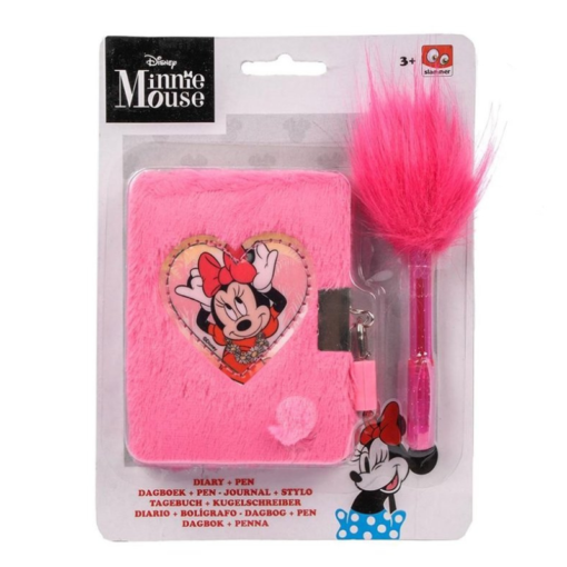Diário c/ Cadeado Pequeno com Pelo e Caneta Rosa - Minnie, 8719668005198