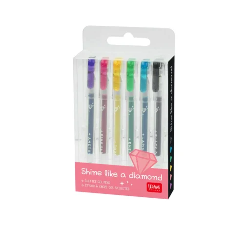 Conjunto de 6 Mini Canetas com Glitter "Shine Like a Diamond" - Legami