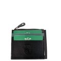Porta Moedas em Bolsa Plana Preta de Pele e Linha Verde - SCP - Image 1